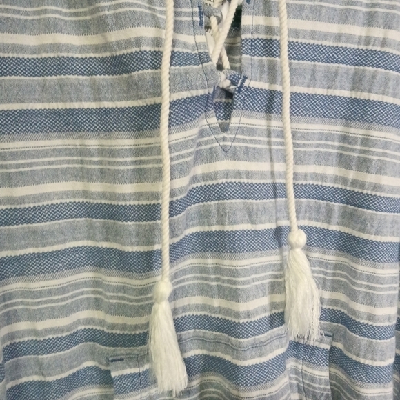 ROXY Paradise Calling Woven Poncho Hoodie Bijou Blue River Stripe Size M NWT - Picture 5 of 14